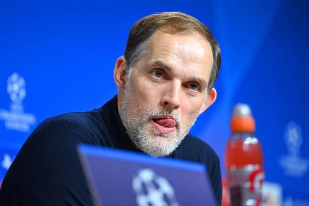 Coach Thomas TUCHEL Bayern Muenchen , Press conference, single picture, cropped single motif, portrait, portrait football Champions League round of 16 FC Bayern Muenchen Lazio Rome 3 0 on 05 03 2024, A L L I A N Z A R E N A