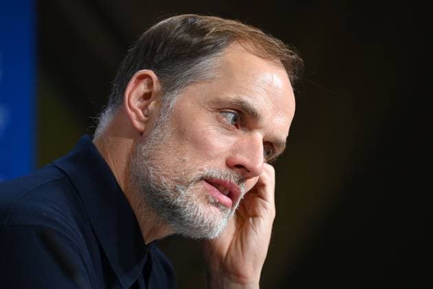 Coach Thomas TUCHEL Bayern Muenchen , Press conference, single picture, cropped single motif, portrait, portrait football Champions League round of 16 FC Bayern Muenchen Lazio Rome 3 0 on 05 03 2024, A L L I A N Z A R E N A