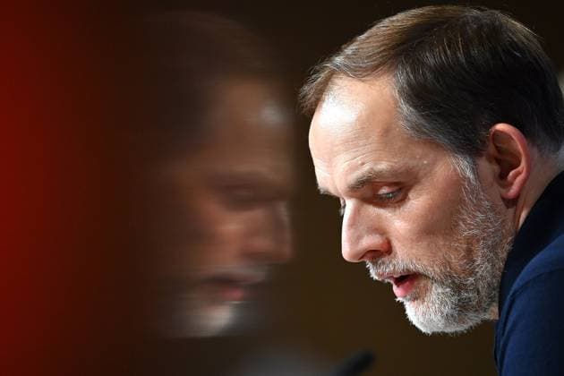 Coach Thomas TUCHEL Bayern Muenchen, Press conference, Mirror image, Single image, Cropped single motif, Portrait, Portrait, Portrait Football Champions League Round of 16 FC Bayern Muenchen Lazio Rome 3 0 on 05 03 2024, A L L I A N Z A R E N A