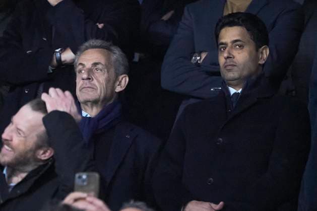 March 5, 2024, Donostia San Sebastian, Gipuzkoa, Spain: Nicolas Sarkozy, Nasser Al-Khelaifi in action during the UEFA Champions League match between Real Sociedad vs Paris Saint-Germain UEFA Champions League at Reale Arena Anoeta Stadium on March 5, 2024 in Donostia San Sebastian, Spain Donostia San Sebastian Spain - ZUMAg15_ 20240305_zaf_g15_052 Copyright: xJackxAbuinx