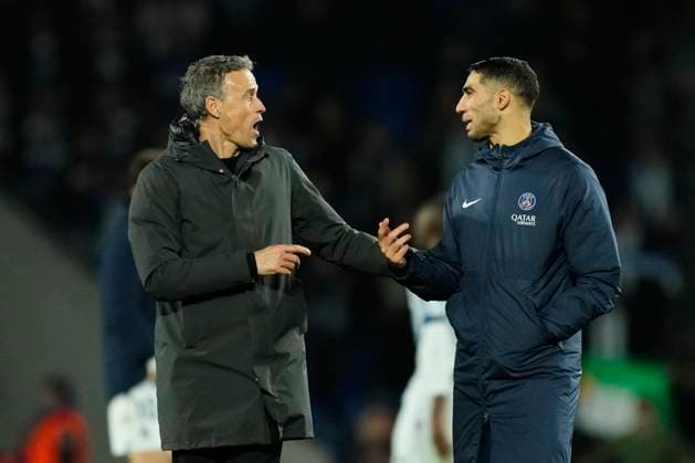 Real Sociedad v Paris Saint-Germain: Round of 16 Second Leg - UEFA Champions League 2023 24 Luis Enrique head coach of PSG and Achraf Hakimi Right-Back of PSG and Morocco celebrate victory after the UEFA Champions League 2023 24 round of 16 second leg match between Real Sociedad and Paris Saint-Germain at Reale Arena on March 5, 2024 in San Sebastian, Spain. San Sebastian Spain  Copyright: xJosexBretonx originalFilename:breton-realsoci240305_nphFy.jpg