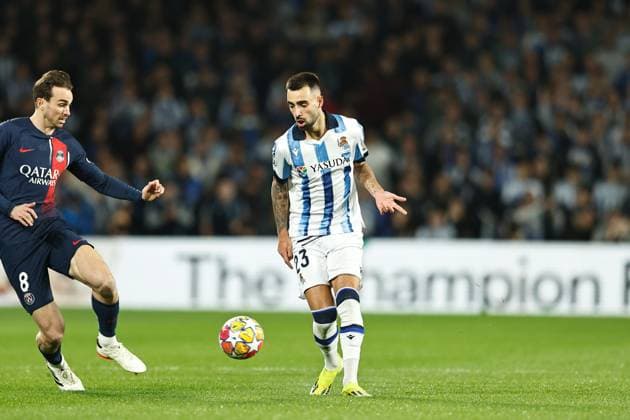 Brais Mendez (Sociedad), MARCH 5, 2024 - Football Soccer : UEFA Champions League Round of 16 2nd leg match between Real Sociedad 1-2 Paris Saint-Germain at the Reale Arena in San Sebastian, Spain. Noxthirdxpartyxsales  (246334866)