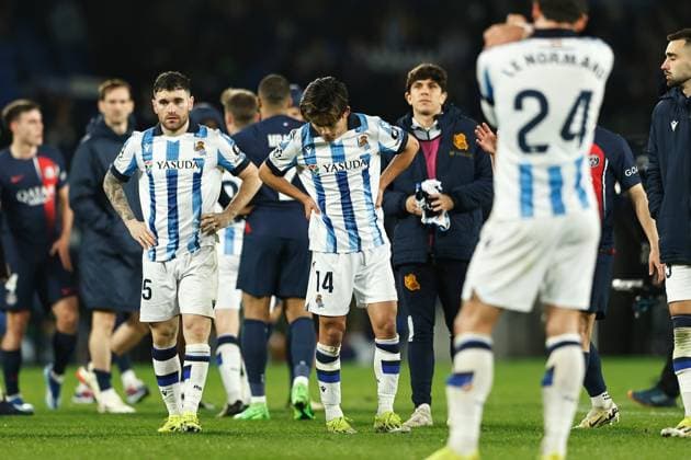 Takefusa Kubo (Sociedad), MARCH 5, 2024 - Football Soccer : Kubo dejecyed after lossing UEFA Champions League Round of 16 2nd leg match between Real Sociedad 1-2 Paris Saint-Germain at the Reale Arena in San Sebastian, Spain. Noxthirdxpartyxsales  (246335239)
