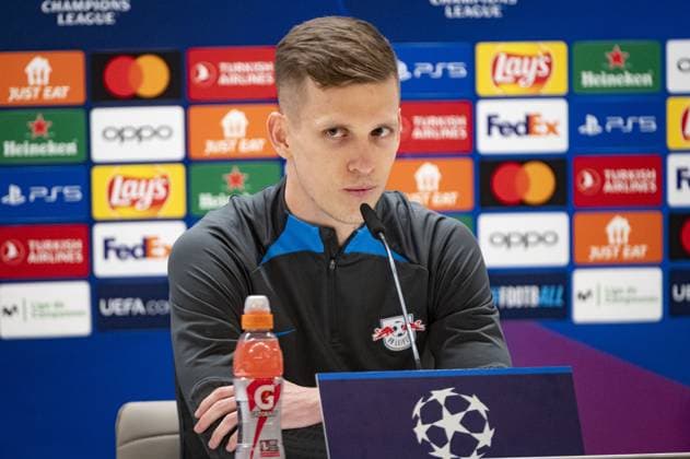 Dani Olmo of RB Leipzig seen during the press conference, PK, Pressekonferenz the day before the second leg of the round of 16 football match of Champions League against Real Madrid at Santiago Bernabeu stadium in Madrid.  Copyright: xAlbertoxGardin IPAxSportx xipa-ax xx IPA_44042665 IPA_Agency_IPA44042665