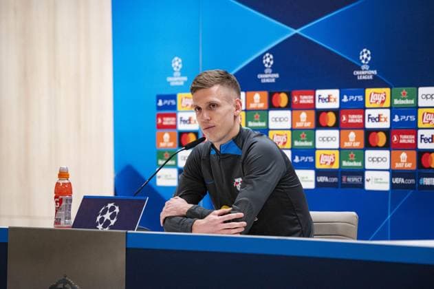 UEFA Champions League football match - Real Madrid vs RB Leipzig: RB Leipzig training and press conference, PK, Pressekonferenz Dani Olmo of RB Leipzig seen during the press conference the day before the second leg of the round of 16 football match of Champions League against Real Madrid at Santiago Bernabeu stadium in Madrid. Madrid Spain  Copyright: xIPAxSport ABACAx