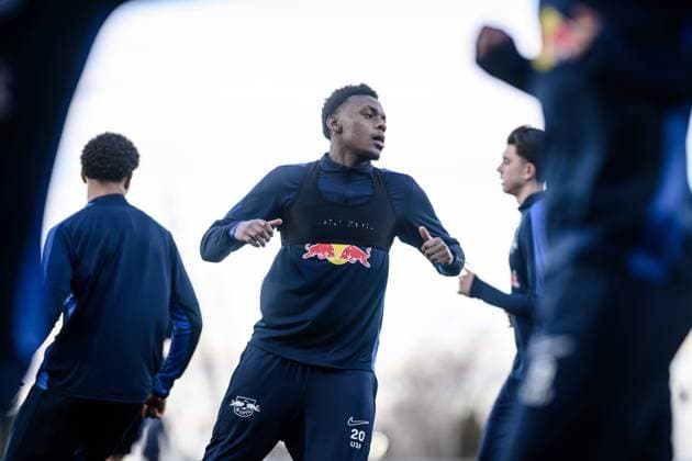Leipzigs Chilohem Onuoha. Training RB Leipzig U19 am 27. Februar 2024 zum Youth League Spiel bei Real Madrid. Akademie Real Madrid, Spanien. Training YL RB Leipzig U19 *** Leipzigs Chilohem Onuoha training RB Leipzig U19 on February 27, 2024 for the Youth League match at Real Madrid Academy Real Madrid, Spain Training YL RB Leipzig U19