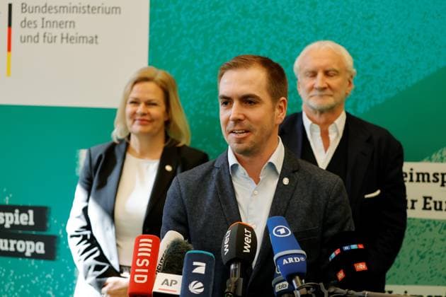 Federal Minister of the Interior Nancy Faeser, Tournament Director Philipp Lahm, DFP Sports Director Rudi Völler, Germany, Berlin, 100-day countdown event to UEFA EURO 2024