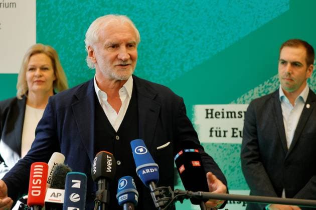 Federal Minister of the Interior Nancy Faeser, DFP Sports Director Rudi Völler, Tournament Director Philipp Lahm, Germany, Berlin, 100-day countdown event to UEFA EURO 2024