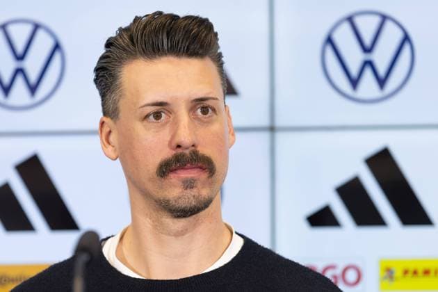 DFB press conference on training philosophy for youth teams Sandro Wagner speaks during the press conference Press conference with Hannes Wolf, Director of Youth Development, at the DFB Campus in Frankfurt am Main on March 6, 2024 , Frankfurt am Main Hessen Germany DFB Campus