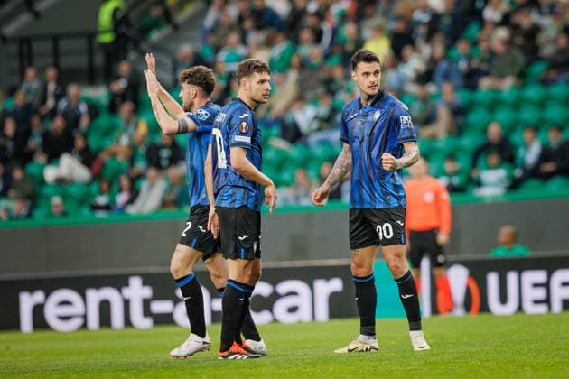 Gianluca Scamacca celebrates after scoring goal during UEFA Europa League 23 24 game between Sporting CP e Atalanta BC at Estadio Jose Alvalade, Lisbon, Portugal. (Maciej Rogowski) Lisbon Estadio Jose Alvalade Portugal Copyright: xMaciejxRogowskix scpabc-21