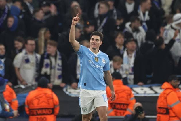 UEFA Champions League Manchester City v F.C. Copenhagen Julian Ãlvarez of Manchester City celebrates his goal to make it 2-0 during the UEFA Champions League match Manchester City vs F.C. Copenhagen at Etihad Stadium, Manchester, United Kingdom, 6th March 2024 (Photo by Mark Cosgrove News Images) Manchester Etihad Stadium Manchester United, ManU Kingdom Copyright: xMarkxCosgrove NewsxImagesx