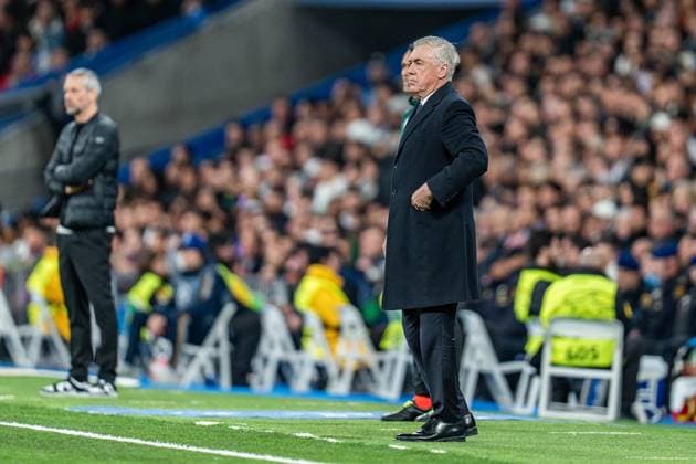 Marco Rose RB Leipzig, Head Coach Carlo Ancelotti Real Madrid, Head Coach Real Madrid vs RB Leipzig, Football, UEFA Champions League, Round of 16, 06 03 2024 Real Madrid vs RB Leipzig, Football, UEFA Champions League, Round of 16, 06 03 2024 Madrid Copyright: xEibner-Pressefoto BahhoxKarax EP_BKA