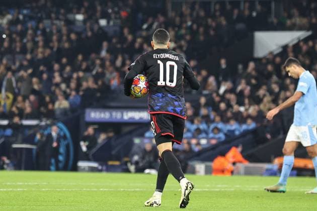 UEFA Champions League Manchester City v F.C. Copenhagen Mohamed Elyounoussi of FC Copenhagen scores and celebrates his goal to make it 2-1 during the UEFA Champions League match Manchester City vs F.C. Copenhagen at Etihad Stadium, Manchester, United Kingdom, 6th March 2024 (Photo by Mark Cosgrove News Images) Manchester Etihad Stadium Manchester United, ManU Kingdom Copyright: xMarkxCosgrove NewsxImagesx