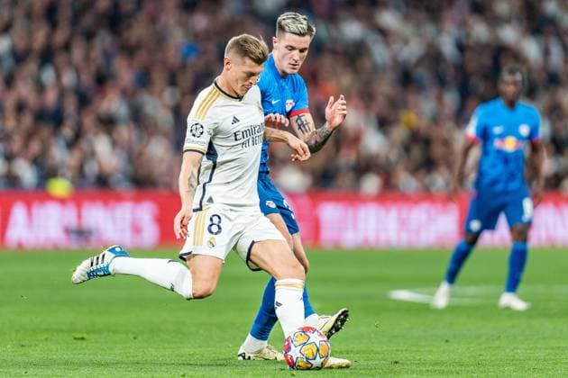 Toni Kroos Real Madrid, 8 Benjamin Sesko RB Leipzig, 30 Real Madrid vs RB Leipzig, Football, UEFA Champions League, Round of 16, 06 03 2024 Real Madrid vs RB Leipzig, Football, UEFA Champions League, Round of 16, 06 03 2024 Madrid Copyright: xEibner-Pressefoto BahhoxKarax EP_BKA