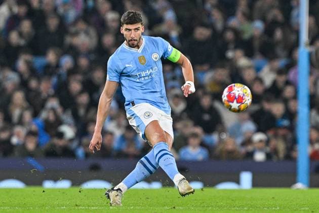 UEFA Champions League Manchester City v F.C. Copenhagen Ruben Dias of Manchester City passes the ballduring the UEFA Champions League match Manchester City vs F.C. Copenhagen at Etihad Stadium, Manchester, United Kingdom, 6th March 2024 (Photo by Cody Froggatt News Images) Copyright: xCodyxFroggatt NewsxImagesx
