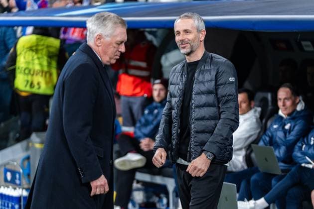 Marco Rose RB Leipzig, Head Coach Carlo Ancelotti Real Madrid, Head Coach Real Madrid vs RB Leipzig, Football, UEFA Champions League, Round of 16, 06 03 2024 Real Madrid vs RB Leipzig, Football, UEFA Champions League, Round of 16, 06 03 2024 Madrid Copyright: xEibner-Pressefoto BahhoxKarax EP_BKA
