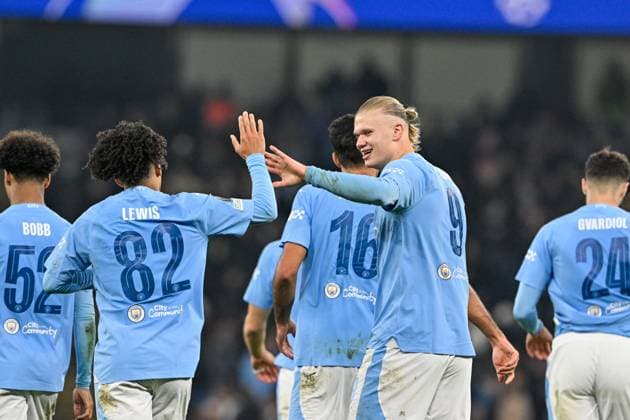 UEFA Champions League Manchester City v F.C. Copenhagen Erling Haaland of Manchester City celebrates his goal to make it 3-0 during the UEFA Champions League match Manchester City vs F.C. Copenhagen at Etihad Stadium, Manchester, United Kingdom, 6th March 2024 (Photo by Cody Froggatt News Images) Copyright: xCodyxFroggatt NewsxImagesx