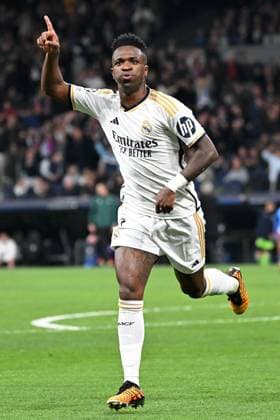Madrid, Estadio Santiago Bernabeu, 06 03 24, GER, Men, UEFA Champions League, Season 2023 2024, Round of 16, Real Madrid CF RB Leipzig Picture VINICIUS JUNIOR Real Madrid cheers after his goal for 1 0 Only for editorial use UEFA regulations prohibit any use of photographs as image sequences and or quasi video Spain