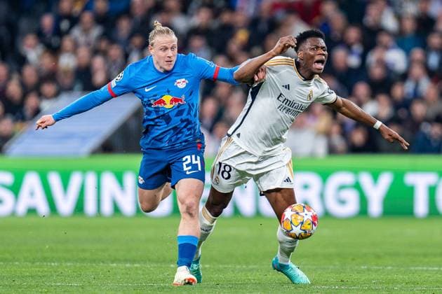 Xaver Schlager RB Leipzig, 24 Aurelien Tchouameni Real Madrid, 18 Real Madrid vs RB Leipzig, Football, UEFA Champions League, Round of 16, 06 03 2024 Real Madrid vs RB Leipzig, Football, UEFA Champions League, Round of 16, 06 03 2024 Madrid Copyright: xEibner-Pressefoto BahhoxKarax EP_BKA