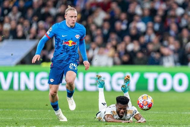 Xaver Schlager RB Leipzig, 24 Aurelien Tchouameni Real Madrid, 18 Real Madrid vs RB Leipzig, Football, UEFA Champions League, Round of 16, 06 03 2024 Real Madrid vs RB Leipzig, Football, UEFA Champions League, Round of 16, 06 03 2024 Madrid Copyright: xEibner-Pressefoto BahhoxKarax EP_BKA