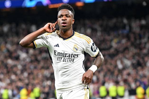 Madrid, Estadio Santiago Bernabeu, 06 03 24, GER, Men, UEFA Champions League, Season 2023 2024, Round of 16, Real Madrid CF RB Leipzig Picture VINICIUS JUNIOR Real Madrid cheers after his goal for 1 0 Only for editorial use UEFA regulations prohibit any use of photographs as image sequences and or quasi video Spain