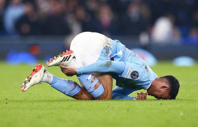 Matheus Nunes of Manchester City injures his finger during play Manchester City v FC Copenhagen, UEFA Champions League, Round of 16, Second Leg, Football, Etihad Stadium, Manchester, UK - 06 Mar 2024 EDITORIAL USE ONLY No use with unauthorised audio, video, data, fixture lists, club league logos or live services. Online in-match use limited to 120 images, no video emulation. No use in betting, games or single club league player publications. Copyright: xMattxWest Shutterstockx 14373648au