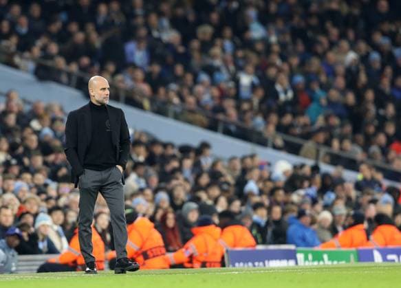 6th March 2024; Etihad Stadium, Manchester, England; Champions League Football, Round of 16, Manchester City versus Copenhagen; Manchester City manager Pep Guardiola follows the action from the touchline  ActionPlus12615763 DavidxBlunsden