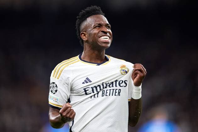 Vinicius Junior of Real Madrid CF celebrates his goal during the UEFA Champions League match between Real Madrid v RB Leipzig at Santiago Bernabeu on March 6, 2024 in Madrid (Photo by: LGM) FOOTBALL : Real Madrid vs RB Leipzig - UEFA Ligue des Champions - 06 03 2024 LGM Panoramic 