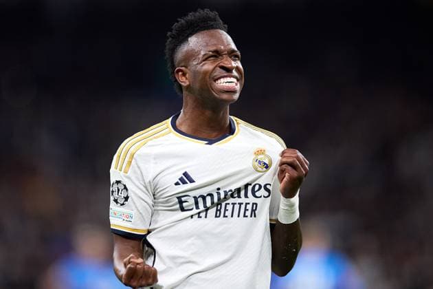 Vinicius Junior of Real Madrid CF celebrates his goal during the UEFA Champions League match between Real Madrid v RB Leipzig at Santiago Bernabeu on March 6, 2024 in Madrid (Photo by: LGM) FOOTBALL : Real Madrid vs RB Leipzig - UEFA Ligue des Champions - 06 03 2024 LGM Panoramic 