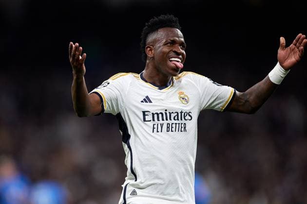 Vinicius Junior of Real Madrid CF celebrates his goal during the UEFA Champions League match between Real Madrid v RB Leipzig at Santiago Bernabeu on March 6, 2024 in Madrid (Photo by: LGM) FOOTBALL : Real Madrid vs RB Leipzig - UEFA Ligue des Champions - 06 03 2024 LGM Panoramic 