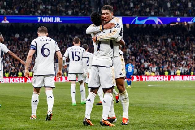March 6, 2024, Madrid, Spain: Vinicius Junior of Real Madrid CF celebrates his goal during the Champions League match between Real Madrid and RB Leipzig at Santiago Bernabeu Stadium on March 6, 2024 in Madrid, Spain. Madrid Spain - ZUMAd159 20240306_zia_d159_042 Copyright: xMaxDexGraciaxJimenezx