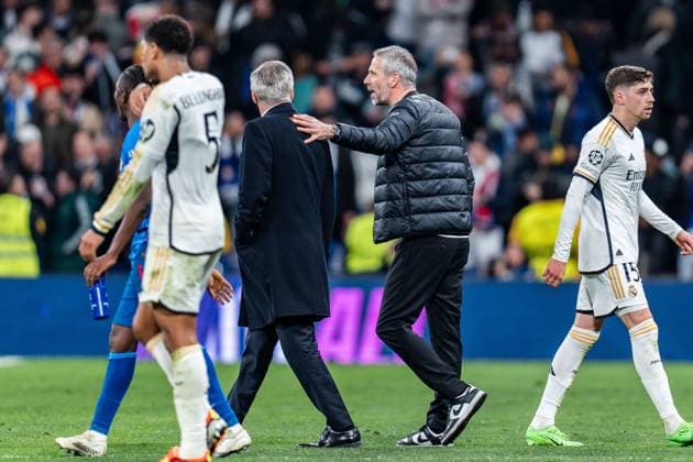Marco Rose RB Leipzig, Head Coach Carlo Ancelotti Real Madrid, Head Coach Real Madrid vs RB Leipzig, Football, UEFA Champions League, Round of 16, 06 03 2024 Real Madrid vs RB Leipzig, Football, UEFA Champions League, Round of 16, 06 03 2024 Madrid Copyright: xEibner-Pressefoto BahhoxKarax EP_BKA