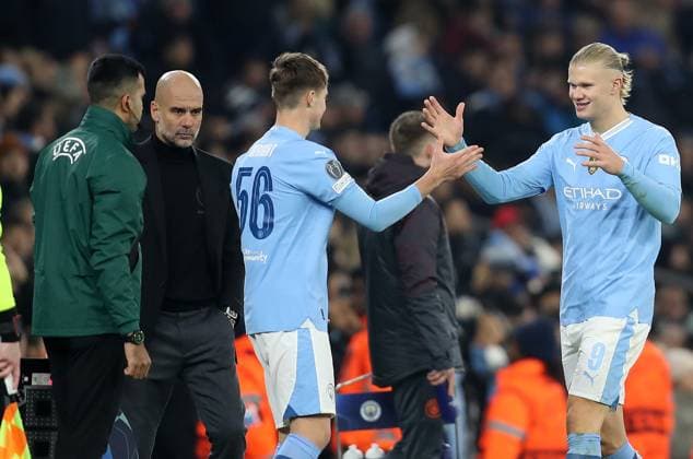 6th March 2024; Etihad Stadium, Manchester, England; Champions League Football, Round of 16, Manchester City versus Copenhagen; Erling Haaland of Manchester City is replaced by substitute Jacob Wright  ActionPlus12615812 DavidxBlunsden