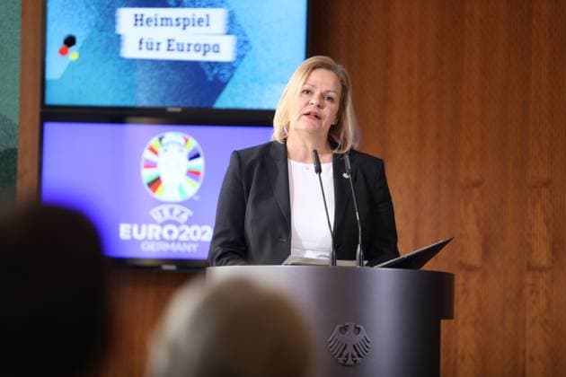 Berlin, Germany, 06 03 2024 Federal Ministry of the Interior 100-day countdown event to the 2024 European Football Championship Federal Minister of the Interior Nancy Faeser gives a speech Copyright: xdtsxNachrichtenagenturx dts_32290