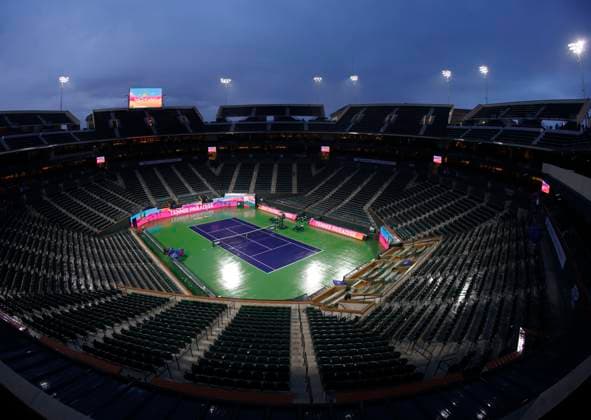 March 06, 2024 General view of the Stadium 1 court during a rain delay at the BNP Paribas Open tennis tournament. CSM Indian Wells United States of America - ZUMAc04_ 20240306_zma_c04_032 Copyright: xCharlesxBausx