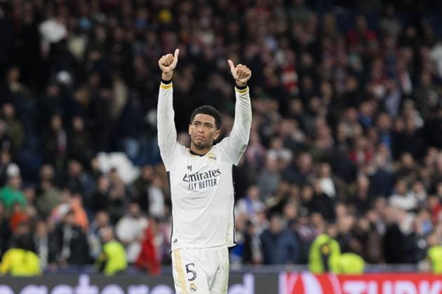 March 6, 2024, Madrid, Spain: Jude Bellingham of Real Madrid greats fans during the 2023-24 UEFA Champions League between Real Madrid and RB Leipzig at Santiago Bernabeu Stadium. Final score; Real Madrid 1:1 RB Leipzig. Madrid Spain - ZUMAs197 20240306_aaa_s197_365 Copyright: xGuillermoxMartinezx
