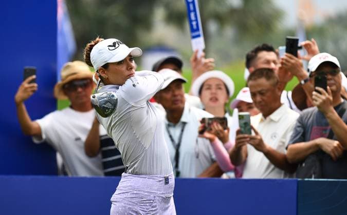 (240307) -- LINGSHUI, March 7, 2024 -- Gaby Lopez of Mexico watches a shot during the first round of the Blue Bay LPGA, Golf Damen golf tournament in Lingshui, south China s Hainan Province, March 7, 2024. ) (SP)CHINA-HAINAN-LINGSHUI-GOLF-BLUE BAY LPGA (CN) YangxGuanyu 