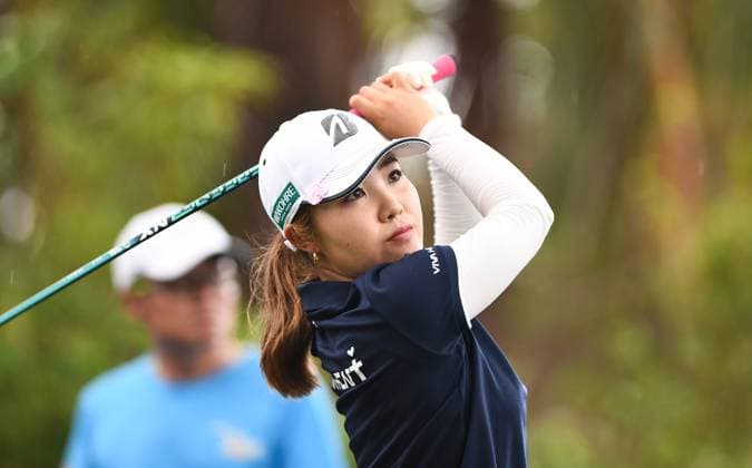 (240307) -- LINGSHUI, March 7, 2024 -- Furue Ayaka of Japan watches her shot during the first round of the Blue Bay LPGA, Golf Damen golf tournament in Lingshui, south China s Hainan Province, March 7, 2024. ) (SP)CHINA-HAINAN-LINGSHUI-GOLF-BLUE BAY LPGA (CN) YangxGuanyu 