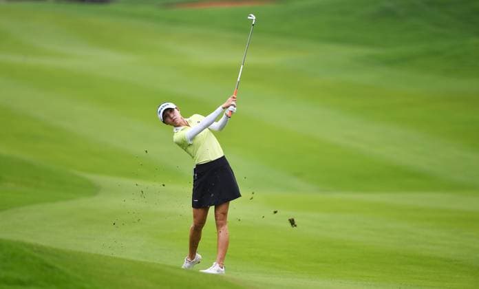 (240307) -- LINGSHUI, March 7, 2024 -- Lydia Ko of New Zealand plays a shot during the first round of the Blue Bay LPGA, Golf Damen golf tournament in Lingshui, south China s Hainan Province, March 7, 2024. ) (SP)CHINA-HAINAN-LINGSHUI-GOLF-BLUE BAY LPGA (CN) YangxGuanyu 