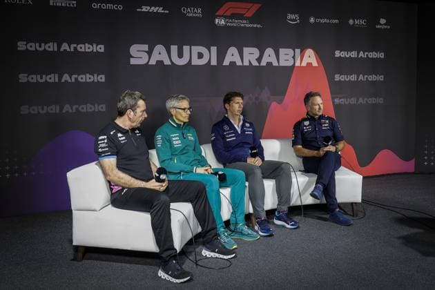 FAMIN Bruno (fra), Team Principal of Alpine F1 Team, KRACK Mike (ger), Team Principal and CEO of Aston Martin F1 Team, VOWLES James, Team Principal of Williams Racing and HORNER Christian (gbr), Team Principal of Red Bull Racing, portrait, press conference, PK, Pressekonferenz during the Formula 1 STC Saudi Arabian Grand Prix 2024, 2nd round of the 2024 Formula One World Championship, WM, Weltmeisterschaft from March 7 to 9, 2024 on the Jeddah Corniche Circuit, in Jeddah, Saudi Arabia - F1 - SAUDI ARABIAN GRAND PRIX 2024 DPPI Panoramic 240307_R02_SAUDI__LF_0315