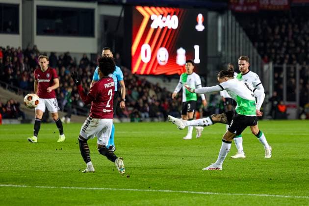 Sparta Prague v Liverpool Europa League 07 03 2024. Round of 16 Goal 0-2 Darwin Nunez (9) of Liverpool scores a goal during the Europa League Round of 16 match between Sparta Prague and Liverpool at epet ARENA, Prague, Czech Republic on 7 March 2024. Editorial use only , Copyright: xNigelxKeenex PSI-19187-0025