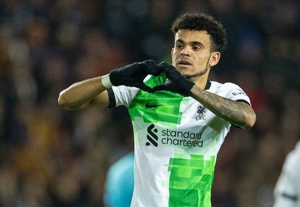 Football - UEFA Europa League - Round of 16 1st Leg - AC Sparta Praha v Liverpool FC PRAGUE, CZECH REPUBLIC - Thursday, March 7, 2024: Liverpool s Luis Diaz celebrates after scoring the fourth goal during the UEFA Europa League Round of 16 1st Leg match between AC Sparta Praha and Liverpool FC at Stadion Letna. (Photo by David Rawcliffe Propaganda) PRAGUE Stadion Letna BOHEMIA CZECH REPUBLIC  Copyright: xDavidxRawcliffex P2024-03-07-Sparta_Prague_Liverpool-81