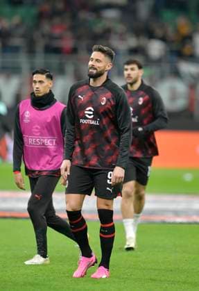 AC Milan v Slavia Prague, UEFA Europa League, Milano, Italy Milano, Italy. 07th, March 2024. Olivier Giroud (9) of AC Milan is warming up before the UEFA Europa League match between AC Milan and Slavia Prague at San Siro in Milano. Milano Italy  Copyright: xGonzalesxPhoto TommasoxFimianox