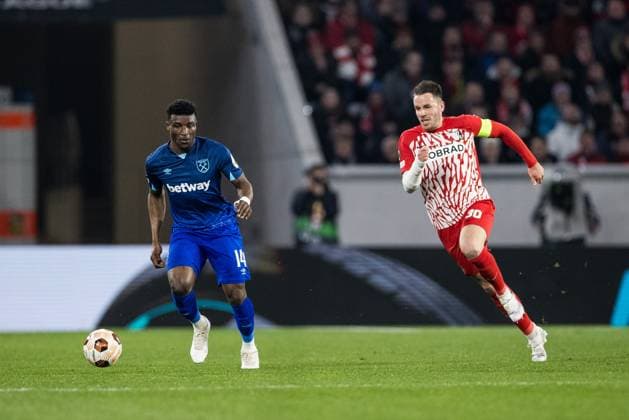 UEFA Europa League SC Freiburg West Ham United 07 03 2024 duel Mohammed Kudus West Ham United, 14 , Christian Günter SC Freiburg, 30 UEFA Europa League SC Freiburg West Ham United, Freiburg, Europa Park Stadium on 07 03 2024 Copyright: xBEAUTIFULxSPORTS Wunderlx