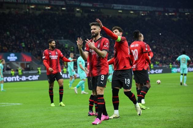 Sport Bilder des Tages March 7, 2024, Milan, Lombardy, Italy: OLIVIER GIROUD of AC Milan scores his side first goal in the UEFA Europa League Round of 16 first leg game between AC Milan and Slavia Praha at San Siro Stadium in Milan, Italy Milan Italy - ZUMAc179 20240307_zep_c179_017 Copyright: xMickaelxChavetx