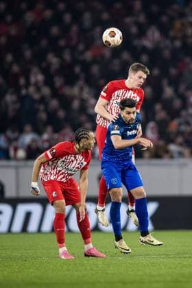 UEFA Europa League SC Freiburg West Ham United 07 03 2024 Header duel Lucas Paqueta West Ham United, 10 , Matthias Ginter SC Freiburg, 28 UEFA Europa League SC Freiburg West Ham United, Freiburg, Europa Park Stadium on 07 03 2024 Copyright: xBEAUTIFULxSPORTS Wunderlx