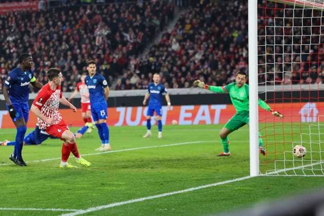 1 0 Goal for SC Freiburg by Michael Gregoritsch SC Freiburg, 38 , Soccer, UEFA Europa League, Round of 16, 2023 2024, SC Freiburg vs West Ham United, 07 03 2024, Europa Park Stadion , Freiburg im Breisgau, Germany Freiburg im Breisgau Europa Park Stadion Baden Wuerttemberg Germany Copyright: xGrantxHubbsx