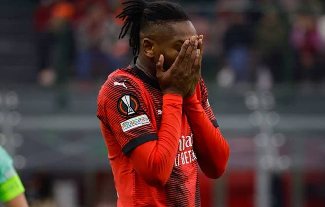 IPP20240307 Football - soccer: UEFA Europa League 2023 2024, A.C. Milan - SK Slavia Prague, La delusione di Rafael Leao del Milan. (Verwendung nur in Deutschland - GERMANY ONLY) *** IPP20240307 Football soccer UEFA Europa League 2023 2024, A C Milan SK Slavia Prague, La delusione di Rafael Leao del Milan Use only in Germany GERMANY ONLY 