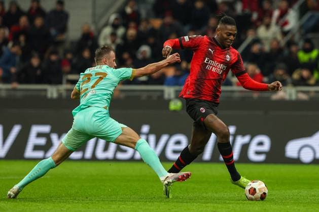 Football Europa League match - Milan vs Slavia Praha Rafael Leao of AC Milan seen in action during UEFA Europa League 2023 24 Round of 16 - 1st leg football match between AC Milan and SK Slavia Praha at San Siro Stadium, Milan, Italy on March 07, 2024 Milan Italy  Copyright: xIPAxSport ABACAx