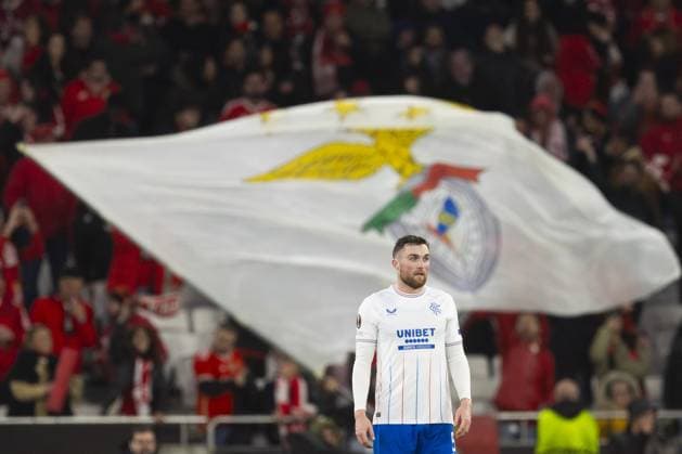 John Souttar of Rangers reacts during the Europa League Round of 16 Match at the Estadio da Luz, Lisbon. Benfica v Rangers, UEFA Europa League, Round of 16, First Leg, Football, Estadio da Luz, Lisbon, Portugal - 07 Mar 2024 EDITORIAL USE ONLY No use with unauthorised audio, video, data, fixture lists, club league logos or live services. Online in-match use limited to 120 images, no video emulation. No use in betting, games or single club league player publications. Copyright: xLukexNickerson RangersxFC Shutterstockx 14380036fn
